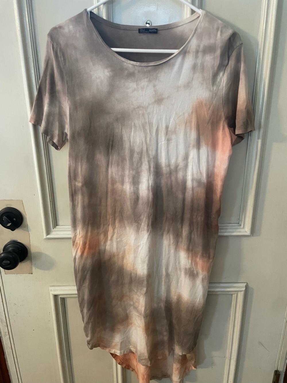 Zara Taupe Crewneck Short Sleeve Tie Dye Dress
